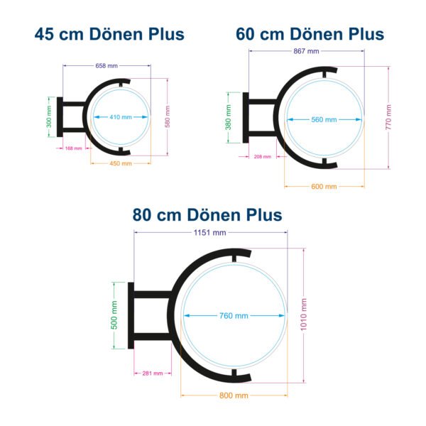 Daire Dönen Plus Ayaklı Fener Tabela 45CM