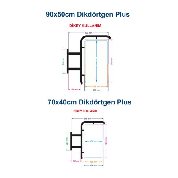 Dikdörtgen Dikey Plus Ayaklı Fener Tabela 90x50cm