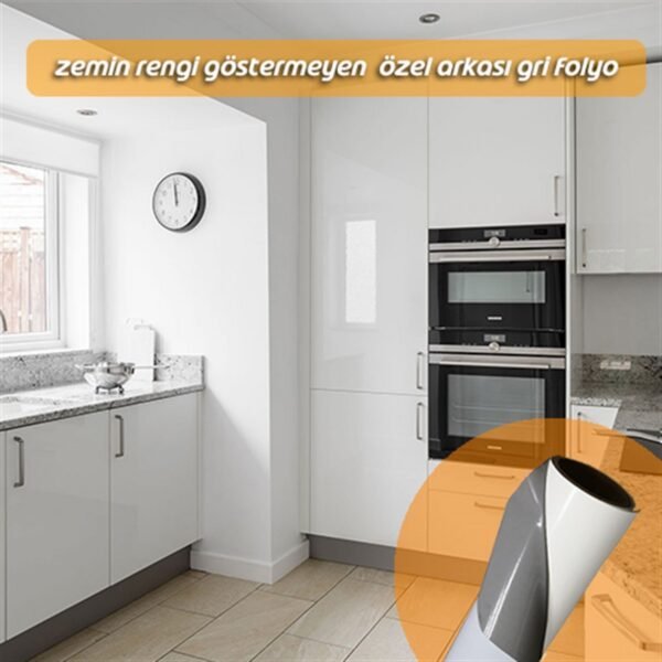 Parlak Beyaz Arkası Gri Lake Görünüm Yapışkanlı Mobilya Kaplama Folyosu 126x10mt